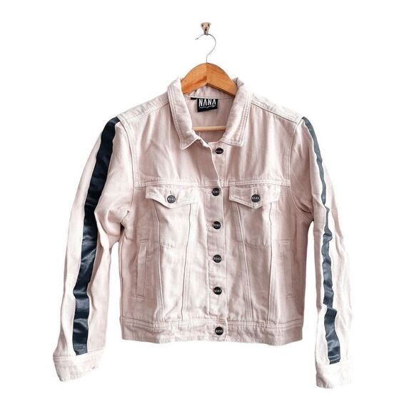Nana Judy Womens Jean Jacket Cropped Button Cuffs Chest Pockets Lined Blush Sz M - Picture 1 of 7